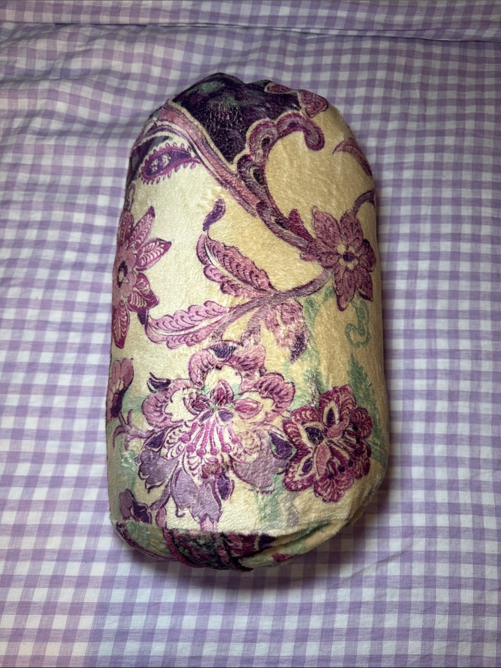 Johnny Was Floral Velvet Bolster Pillow in Purple and Cream